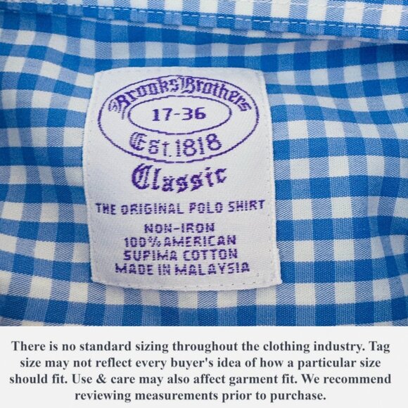 Brooks Brothers Classic Blue Gingham Button-Down Shirt – 17 / 36 (Approx XL) - Picture 11 of 13